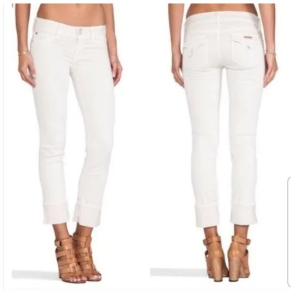 HUDSON Ivory BACARA Straight Cropped Faux Pockets Logo Button Jeans - Picture 1 of 16